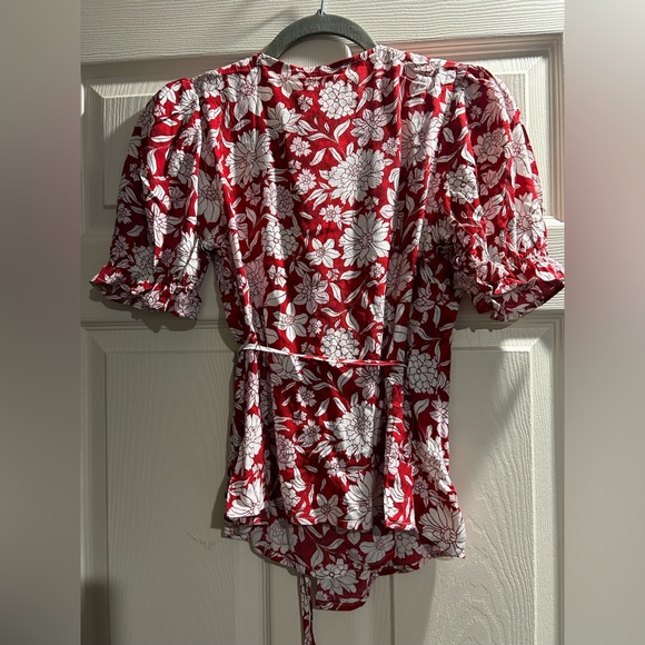 Mango new floral red print frill tie blouse size xs - Picture 7 of 8